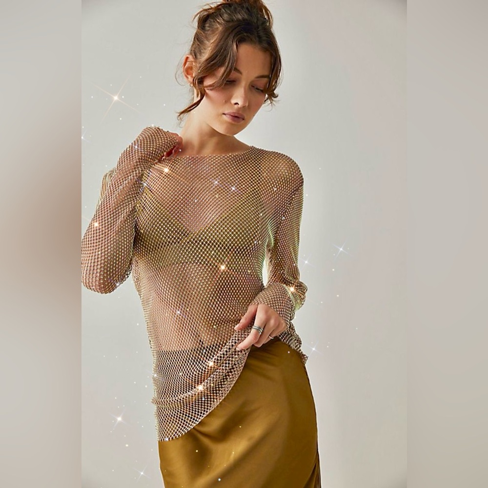 FREE PEOPLE Intimately Filter Finish Sequins Long Sleeve Mesh Top - Picture 8 of 8